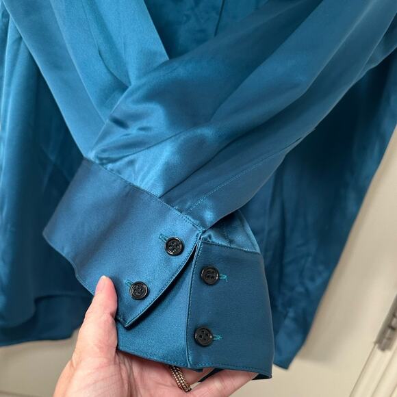 Haider Ackermann Silk Charmeuse Shirt in Turquoise Oversize FR 34 - Picture 4 of 13